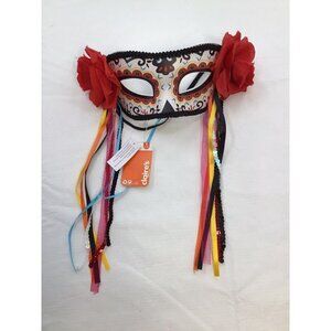 Claire’s Day Of The Dead Plastic Face Mask Rainbow Ribbons
